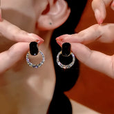 14K Gold-Plated Black Crystal Hoop Diamond Earrings - elegant gold hoop earrings
