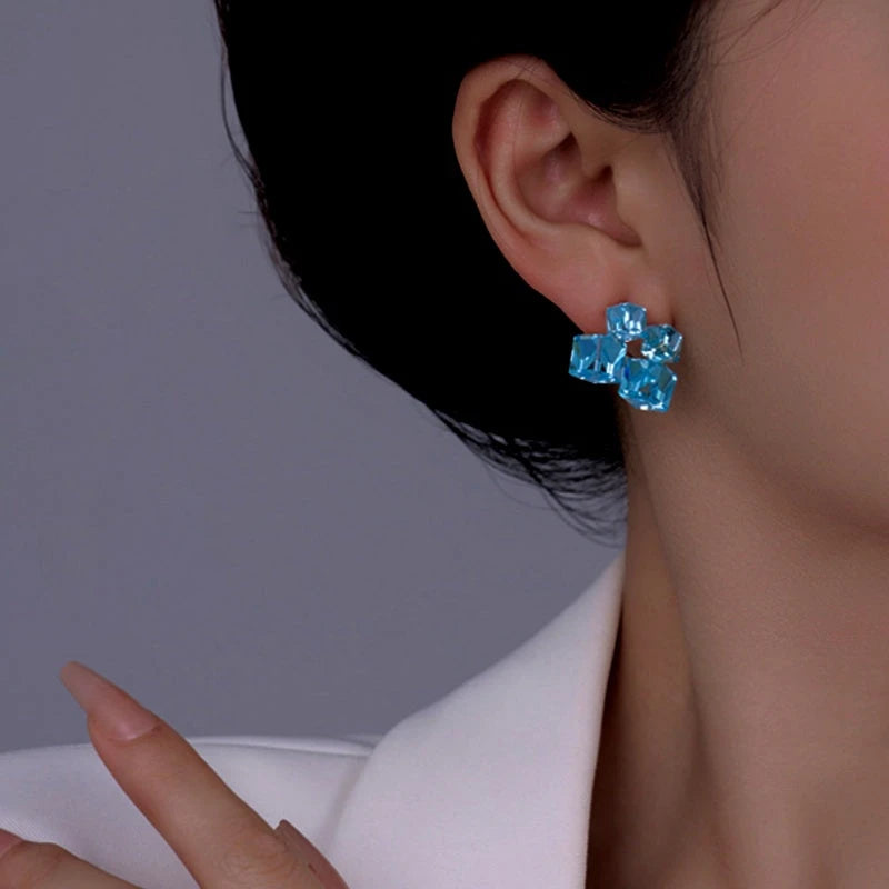 Close-up detail of the sparkling zircons and plating on the Blue Crystal Studs
