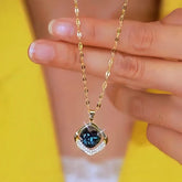 14K Gold-Plated Blue Geometric Crystal Necklace - beautiful Geometric Crystal Necklace