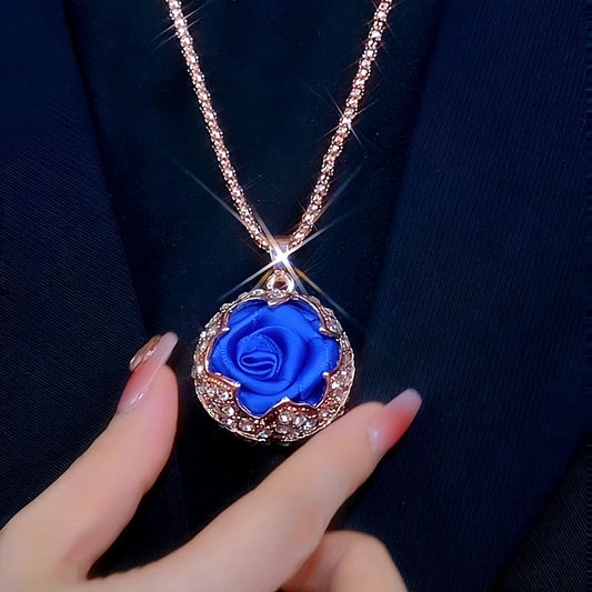 14K Gold-Plated Blue Rose Sweater Chain Necklace - beautiful Sweater Chain Necklace