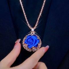 14K Gold-Plated Blue Rose Sweater Chain Necklace - beautiful Sweater Chain Necklace