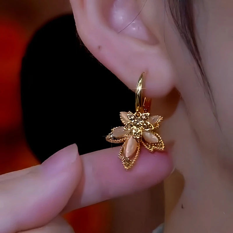 Close-up detail of the sparkling zircons and plating on the Crystal Flower Earrings
