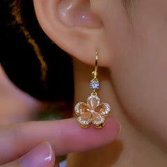 14K Gold-Plated Brown Crystal Flower Earrings - elegant Crystal Flower Earrings