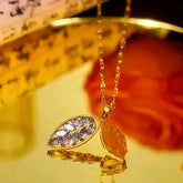 14K Gold-Plated Brown Crystal Leaf Pendant Necklace - beautiful Leaf Pendant Necklace