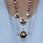 14K Gold-Plated Brown Crystal Sunflower Beaded Necklace - beautiful Sunflower Necklace