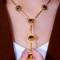 14K Gold-Plated Brown Crystal Tassel Necklace - beautiful Tassel Necklace