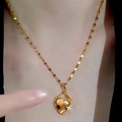 14K Gold-Plated Brown Diamond Cat's Eye Stone Heart Pendant Necklace - beautiful Heart Pendant Necklace