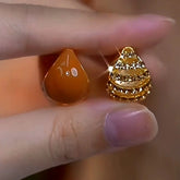 14K Gold-Plated Brown Diamond Double-Sided Basket Ear Buckle Earrings - elegant Double-Sided Hoops