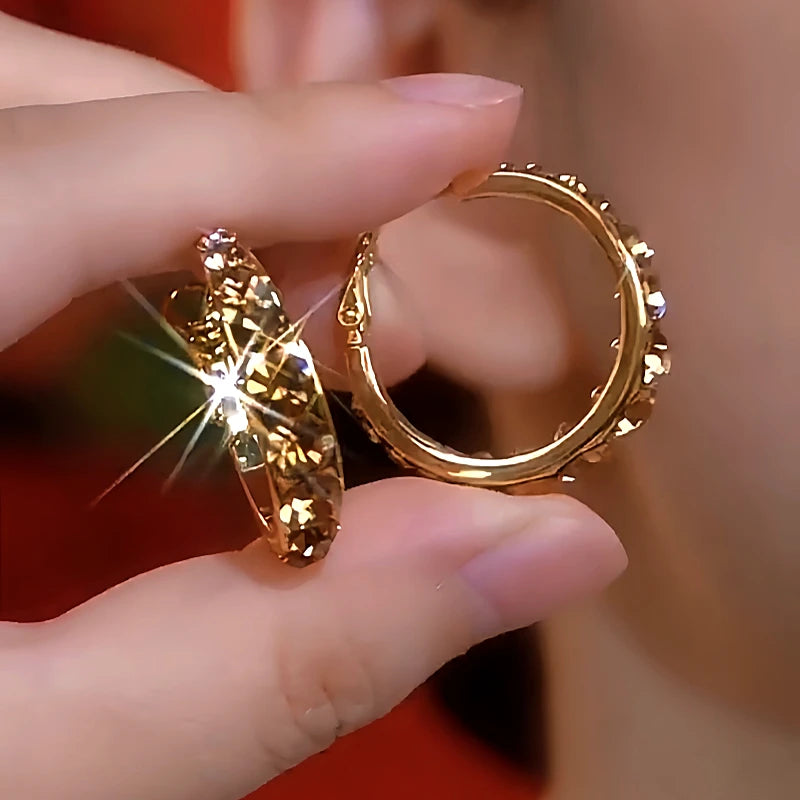 14K Gold-Plated Brown Diamond Hoop Earrings - elegant Brown Diamond Hoops