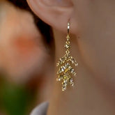 14K Gold Plated Brown Diamond Leaf Earrings - elegant gold leaf earrings