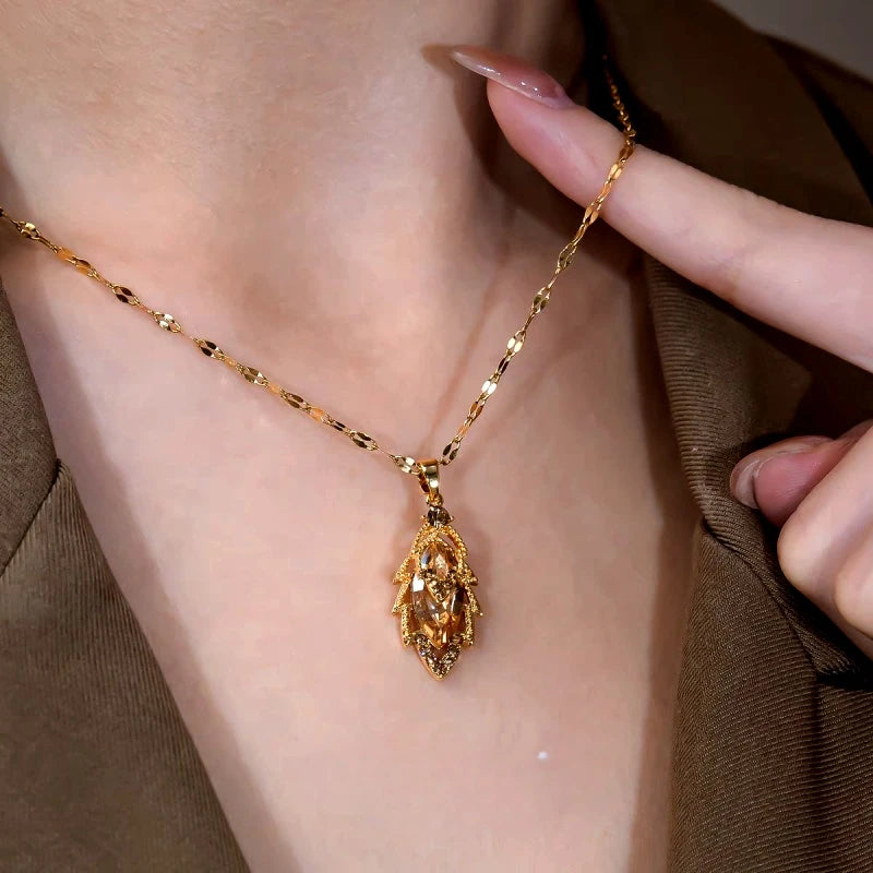 14K Gold-Plated Brown Diamond Leaf Pendant Necklace - beautiful Leaf Pendant Necklace