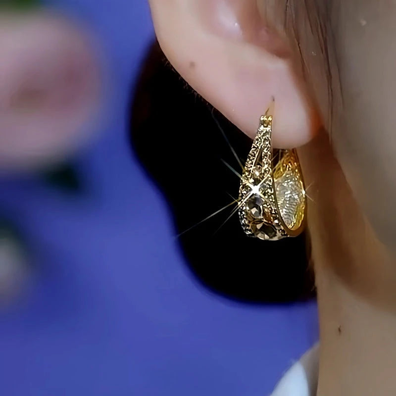 14K Gold-Plated Brown Diamond Mesh Water Drop Earrings - elegant Mesh Water Drop Earrings