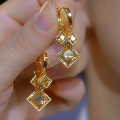 14K Gold-Plated Brown Zircon Crystal Diamond Earrings - elegant Brown Zircon Earrings