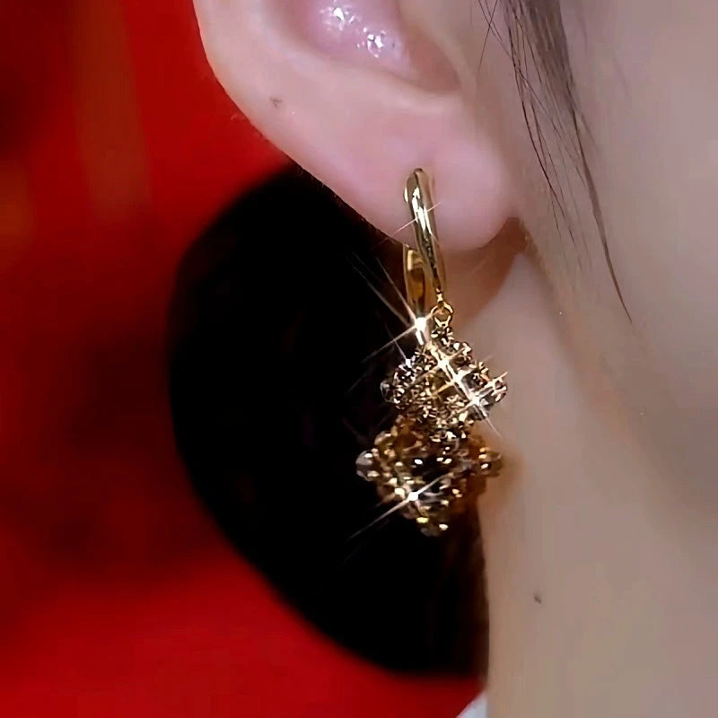 Close-up detail of the sparkling zircons and plating on the Brown Zircon Earrings