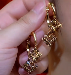 14K Gold-Plated Brown Zircon Diamond Earrings - elegant Brown Zircon Earrings