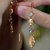 14K Gold-Plated Brown Zircon Double Jade Leaf Threader Tassel Earrings - elegant Leaf Threader Earrings