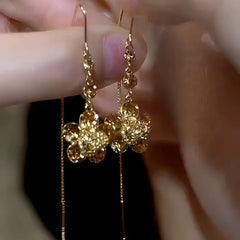 14K Gold-Plated Brown Zircon Flower Tassel Threader Earrings - elegant Flower Threader Earrings