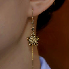 Close-up detail of the sparkling zircons and plating on the Flower Threader Earrings