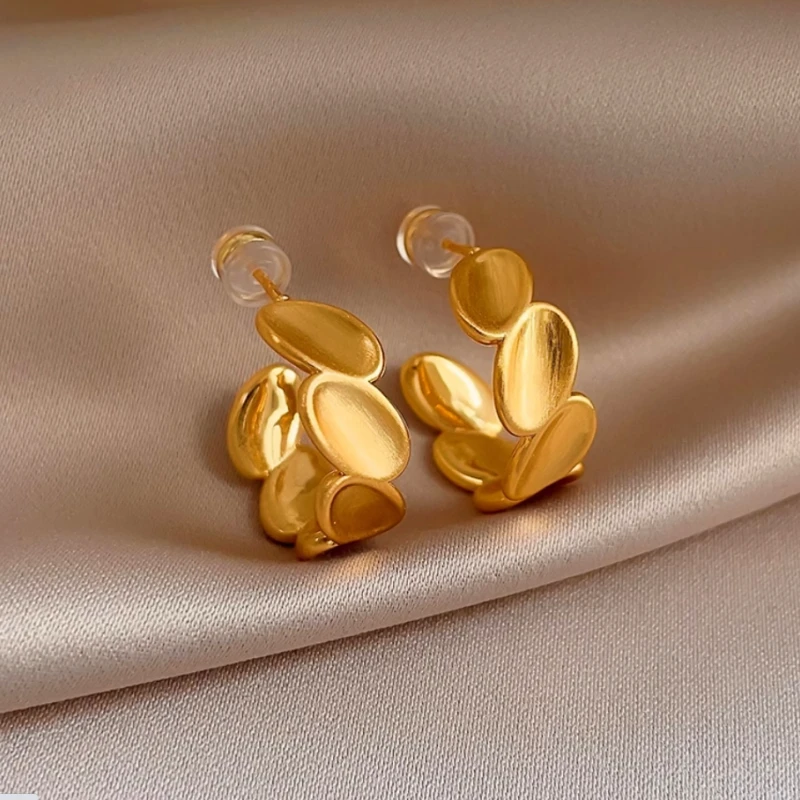 14K Gold-Plated Brushed C-Shaped Earrings - elegant Brushed C-Shaped Earrings