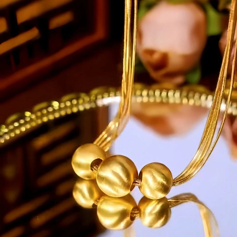 14K Gold-Plated Brushed Happy Family Three Ball Necklace - beautiful Ball Necklace