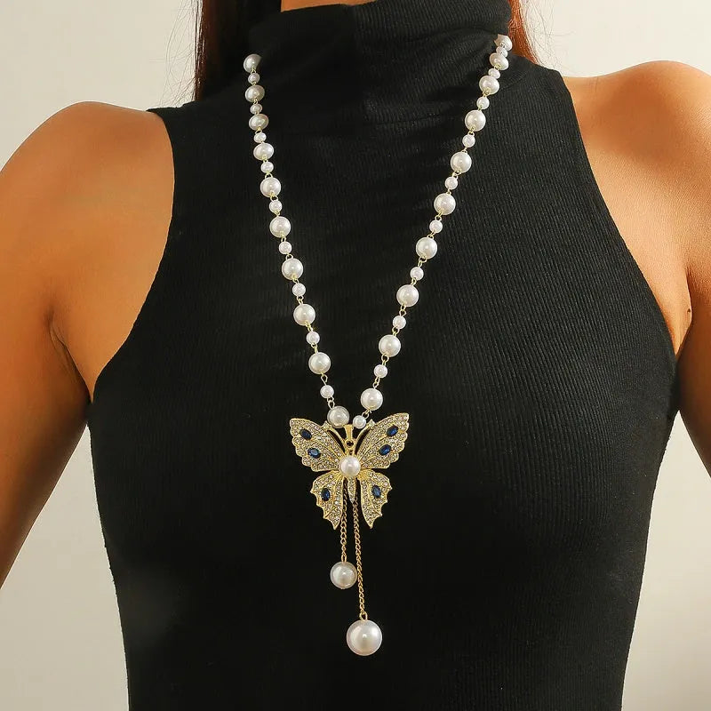 14K Gold-Plated Butterfly Pearl Necklace - beautiful Butterfly Pearl Necklace