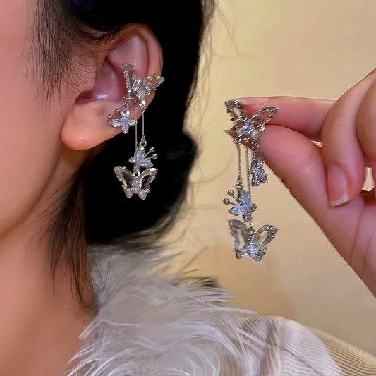 14K Gold-Plated Butterfly Tassel Ear Cuffs - elegant Tassel Ear Cuffs