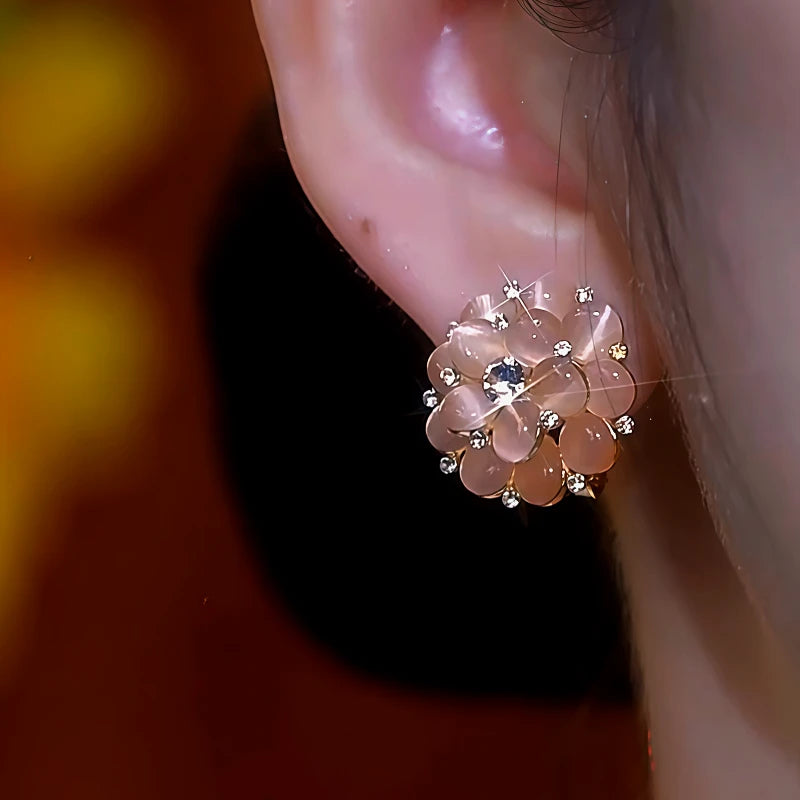 Close-up detail of the sparkling zircons and plating on the Flower Bouquet Studs