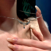 14K Gold-Plated Cat's Eye Heart Angel Wing Necklace - beautiful Angel Wing Necklace