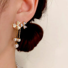 Close-up detail of the sparkling zircons and plating on the Flower Tassel Earrings