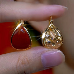 14K Gold-Plated Cat's Eye Stone Oil Drop Water Drop Earrings - elegant Water Drop Earrings