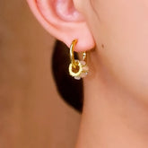 14K Gold-Plated Cat's Eye Stone Rings Hoop Earrings - elegant Ring Hoop Earrings