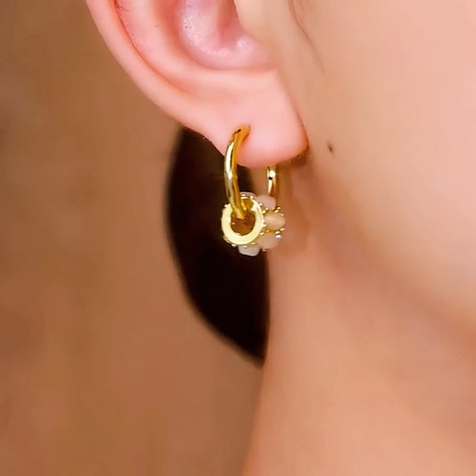 14K Gold-Plated Cat's Eye Stone Rings Hoop Earrings - elegant Ring Hoop Earrings