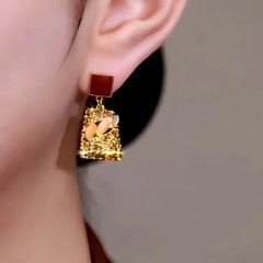 14K Gold-Plated Cat's Eye Stone Zircon Diamond Cube Earrings - elegant Diamond Cube Earrings