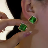 14K Gold-Plated Cat's Eye Stone Zircon Diamond Stud Earrings - elegant Zircon Stud Earrings