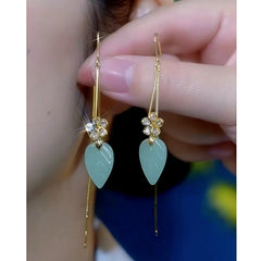 14K Gold-Plated Cat's Eye Stone Zircon Flower Threader Earrings - elegant Flower Threader Earrings