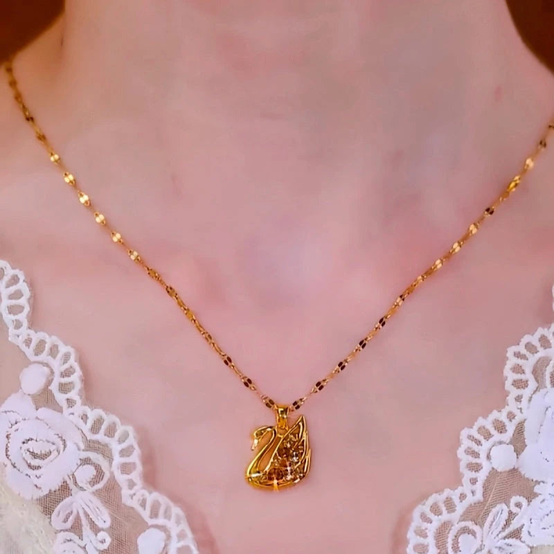 Close-up of the pendant and clasp on the Swan Pendant Necklace