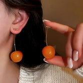 14K Gold-Plated Cherry Earrings - elegant Golden Cherry Earrings