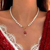 14K Gold-Plated Christams Tree Bell Pearl Necklace - beautiful Christmas Tree Necklace