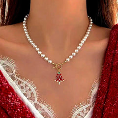 14K Gold-Plated Christams Tree Bell Pearl Necklace - beautiful Christmas Tree Necklace