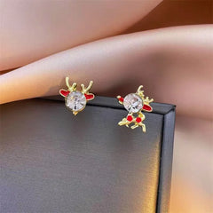 Close-up detail of the sparkling zircons and plating on the Christmas Deer Earrings