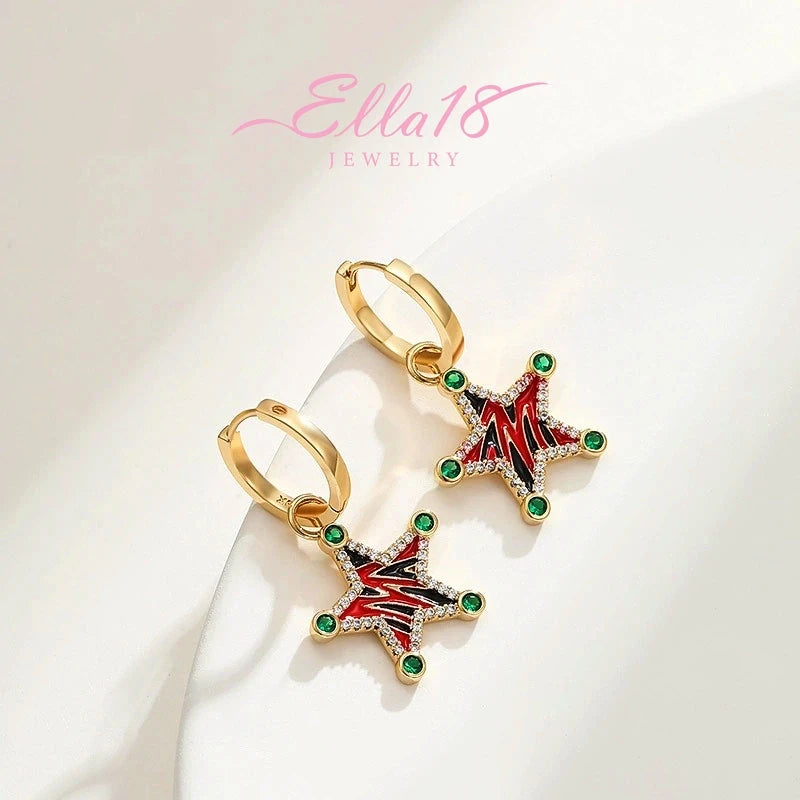 Close-up detail of the sparkling zircons and plating on the Colorful Star Earrings