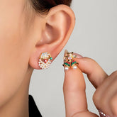 14K Gold-Plated Christmas Diamond Peal Bell And Santa Stud Earrings - elegant Santa Stud Earrings