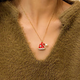 14K Gold-Plated Christmas Diamond Pearl Hat Necklaces - beautiful Santa Hat Necklace