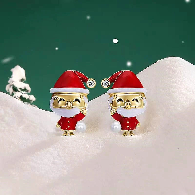 14K Gold-Plated Christmas Diamond Santa Claus Earrings - elegant Santa Claus Earrings