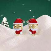 14K Gold-Plated Christmas Diamond Santa Claus Earrings - elegant Santa Claus Earrings