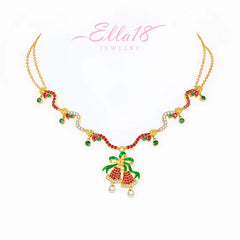 14K Gold-Plated Christmas Diamond Zircon Red Bell Necklaces - beautiful Red Bell Necklace