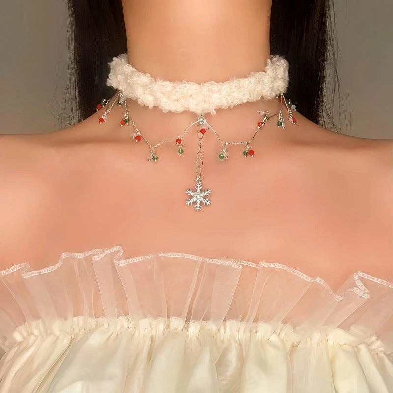 14K Gold-Plated Christmas Double-Layer Crystal Snowflake Necklace - beautiful Double Layer Crystal Necklace