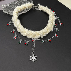 Detailed view of the 14K Gold-Plated Christmas Double-Layer Crystal Snowflake Necklace chain and pendant