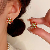 14K Gold-Plated Christmas Full Diamond Snowflake Earrings - elegant Diamond Snowflake Studs