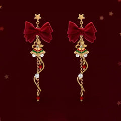 Close-up detail of the sparkling zircons and plating on the Christmas Bell Earrings